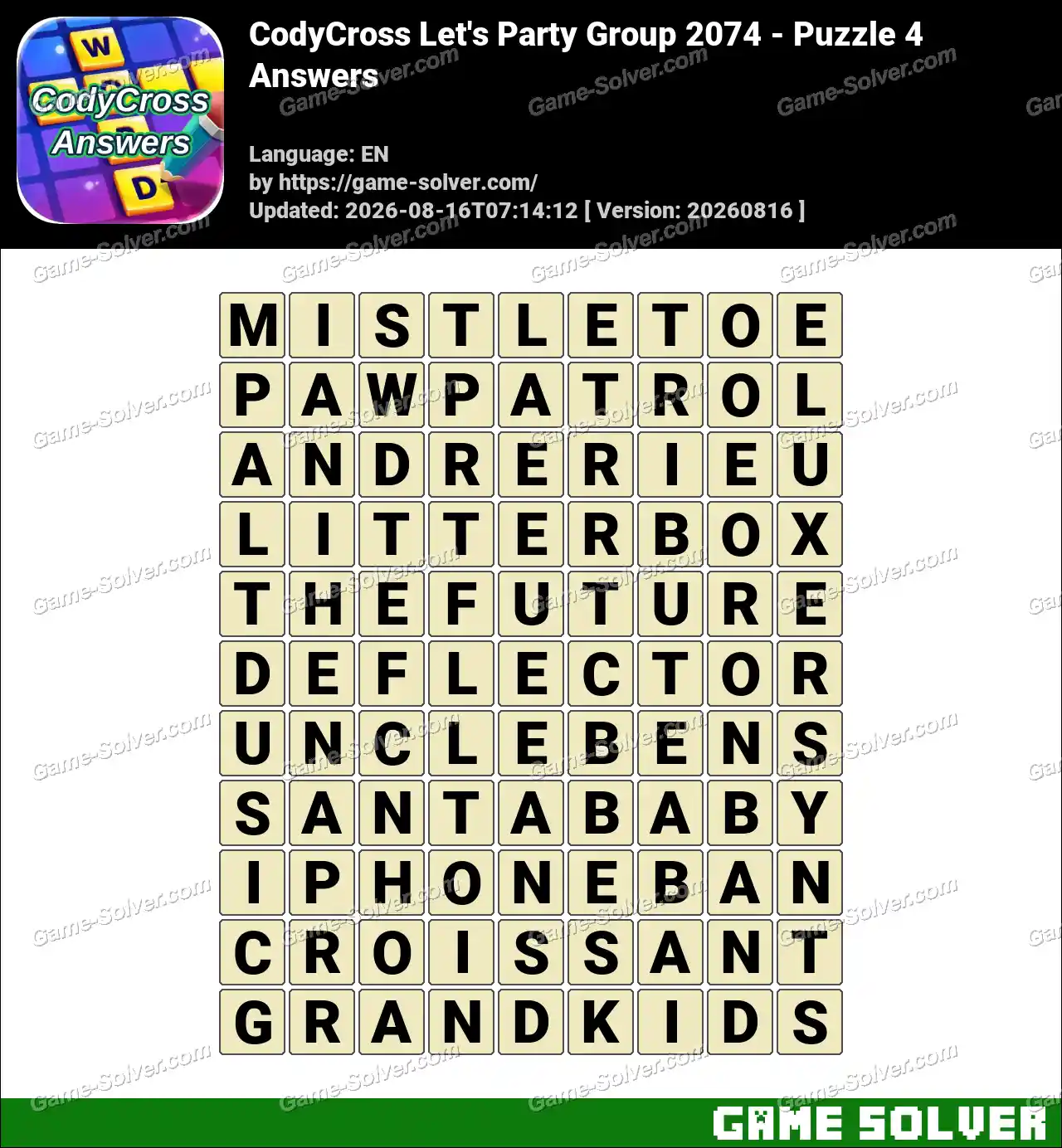 CodyCross Let’s Party Group 2074 – Puzzle 4 Answers